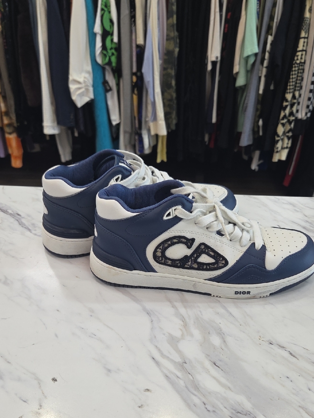 Dior Navy Blue & White High-Top Sneakers